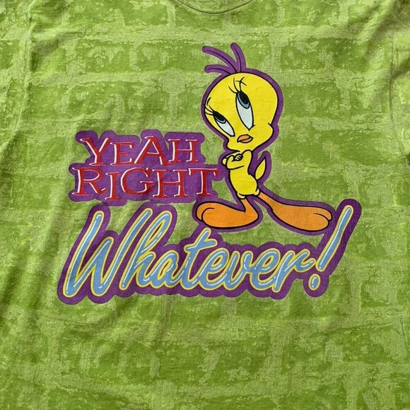 Tweety Bird Looney Tunes 90s T-shirt Acid Wash Green Men's XL Made USA - Picture 2 of 10